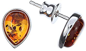 Bernstein Ohrringe, elegante tropfenförmige Ohrstecker mit Bernstein, Fassung 925/000 Sterling Silber rhodiniert von Artisana-Schmuck