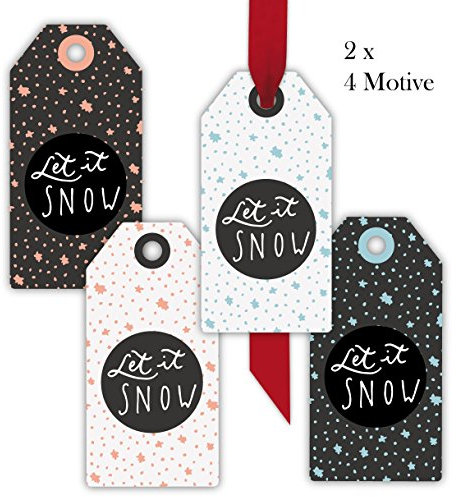 Kartenkaufrausch 8 Weihnachts Retro Vintage Geschenkanhänger farbig, rosa hellblau, Papieranhänger Hängeetiketten Weihnachten mit Sternen: Let it snow • für schönes schenken