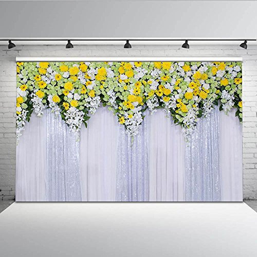 Mehofoto 2,1 x 1,5 m Vinyl-Hintergrund, bunte Chrysanthemen, grüne Blätter, florale Fotografie, Hintergrund, reine Seide, Vorhang, Vinyl-Fotografie-Hintergrund, Studio-Requisiten
