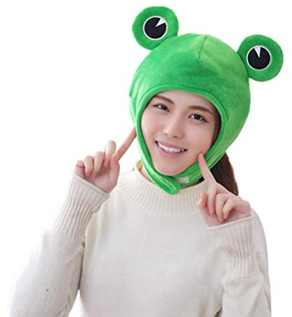 Amosfun Süße Plüsch-Froschmütze Winterschal Kappe Ohren Winter Skimütze Vollkopfbedeckung Neuheit Party Dress Up Cosplay Kostüm Grün