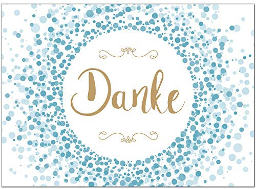 10 x Dankeskarten mit Umschlag - Konfetti blau - Danksagungskarten, Danke sagen, nach Hochzeit, Geburt, Baby, Taufe, Geburtstag, Kommunion, Konfirmation, Jugendweihe