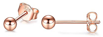 PRETTERY Rose Gold 925 Sterling Silver Round Ball Stud Earrings for Women Girls