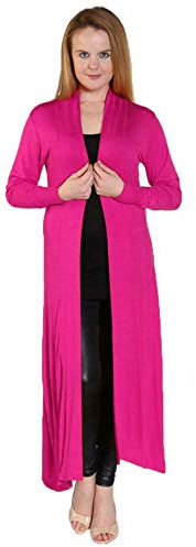 Mustwearit Womens Long Sleeve Maxi Boyfriend Cardigan Ladies Full Length Open Floaty Cardi Fuchsia Plus Size (UK 20/22)