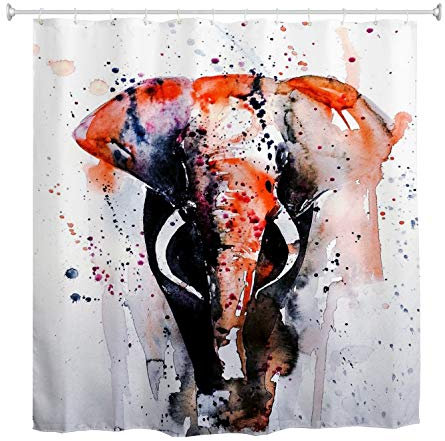 A.Monamour Duschvorhang Aquarell Öl Gemalt Indischer Elefant Silhouette Tier Muster Abstrakt Hintergrund Wasserdicht Polyester Duschvorhang Für Badezimmer Badewanne Zubehör 180X200 cm / 72 X 78