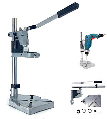 NICCOO Adjustable Drill Press Stand for Hand Drill, 25V, Black Blue, Aluminum, Single Hole, Up to 60mm Depth, Ideal for Small Jobs