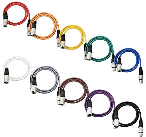 ABuff 10 Pack of 3ft XLR Cable, Profession Balanced 3 Pin XLR Male to Female XLR Patch Cable Great for Microphone, Audio, Guitar, Speaker