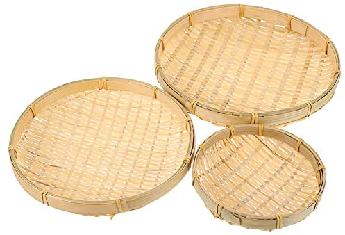 Happyyami 3Pcs Tissage Tamis Rond Fait Main Panier De Rangement Fruits Légumes À Laver Passoire Bol Cuisine Passoire Pelle Chinois Traditionnel Plateau de Service pour Le Collation