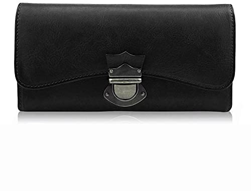 LETEULO Geldbörse Damen Leder Groß mit Vielen Fächern - 18 Kartenfächer, Lang Portemonnaie Frauen mit Reißverschluss (Schwarz)