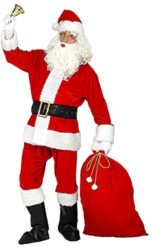 Scherzwelt Weihnachts - Kostümset für den Weihnachtsmann Gr. 2XL/3XL - mit Sack, Brille Bart, Stiefelabdecker, Gürtel Weihnachten, Rot