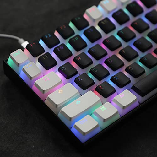 YMDK 117 PBT Double Shot Doubleshot Shine Through ANSI ISO OEM Profile Pudding Keycaps Key caps Sealed Legend for MX Mechanical Keyboard 61 68 87 104 (117 White Black)
