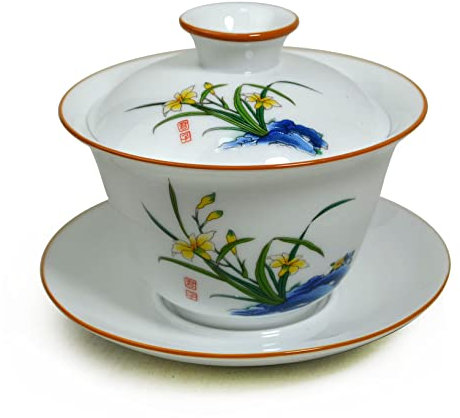 Gaiwan Teacup Porcelain Tureen Sancai Cover Bowl Lip Cup Saucer Chinese Tea Set (White)