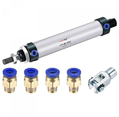 sourcing map Cilindro pneumatico ad aria doppia azione MAL25X100 25mm foro 100mm corsa con connettore Y e set di montaggio rapido 4Pcs