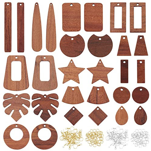 OLYCRAFT 190 Pcs Résine Bois Boucles D'Oreilles Pendentifs Résine de Bois Naturel Charmes Résine Bois de Noyer Bijoux pour Collier et Boucles D'Oreilles Fabrication - 15 Styles