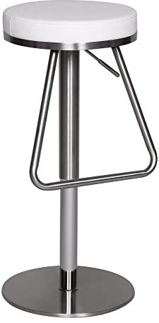 möbelando Barhocker WL1.292 Weiß Edelstahl höhenverstellbare Sitzfläche 54-79 cm | Design Barstuhl mit Rückenlehne | Bistrohocker Barsitz Gepolstert | Thekenhocker 360° Drehbar | Tresenstuhl Modern