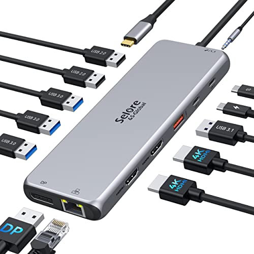 Docking Station USB C Dock USB C Double Monitor, 13 en 1 HUB USB C Dual HDMI, Displayport, USBC 3.1, PD 100W, USB 3.1/3.0/2.0, Ethernet RJ45, Stations d'accueil USBC Multiport pour MacBook HP Dell