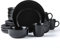 ARORA SKUGGA Round Stoneware 16pc Dinnerware Set of 4, Dinner Plates, Side Plates, Cereal Bowls, Mugs - Matte Black (472979)