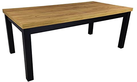 Rustikaler Esstisch Ausziehbar Wohnzimmertisch Holzbeine Schreibtisch mit Schwarzen Tischbeinen Ausziehtisch Computertisch Küchentisch Bürotisch R-7 100x200/300 cm Schwarz Craft Eiche
