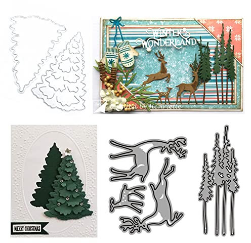 3 Stück Weihnachten Stanzformen Set, Weihnachtsbaum Rentier Prägeschablonen, für DIY Scrapbook Album Papierkarte Kuchendeckel Basteln