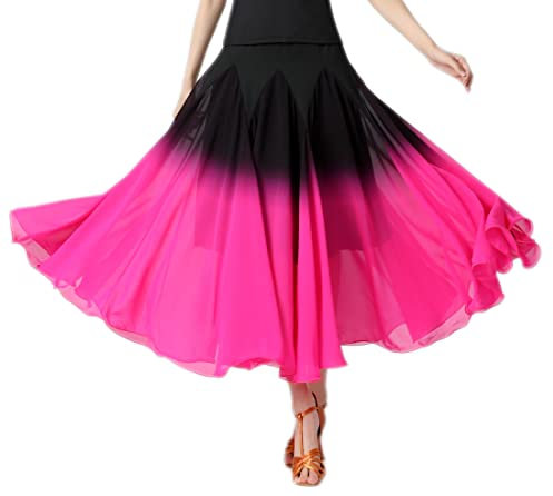 CISMARK Eleganter Ballsaal-Rock, Walzer, Tanzparty, Langer Schaukel, Netzstoff, Rock, Schwarz/Rose