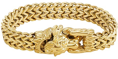 Flongo Herren Löwe Armband Edelstahl: schwarz silber gold Wikinger Schmuck Charms Cuban Kette mit Löwenkopf Lion Head Löwen Armkette retro biker Geschenk für Männer Damen breit Weihnachten