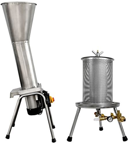 SET ANGEBOT: bis ca. 300kg Obst, bewährter Fischer 1,5kW Edelstahl Kernobst-Schneidemühle OME 700 + Fischer Hydropresse 20 Liter