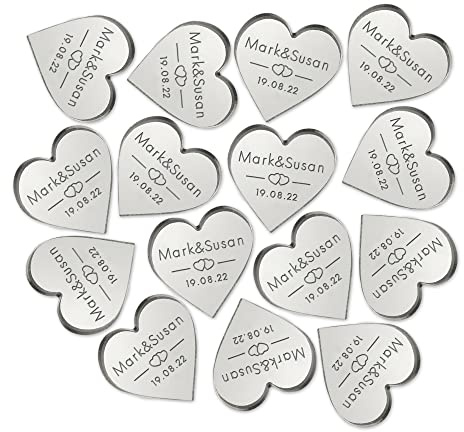 Wedding Decorations 100 Pcs Personalised Wedding Favours Gifts Mr & Mrs Wedding Heart Favours Wedding Decoration Mini Tokens Gifts Wedding Anniversary Favours for Guests (Silver)