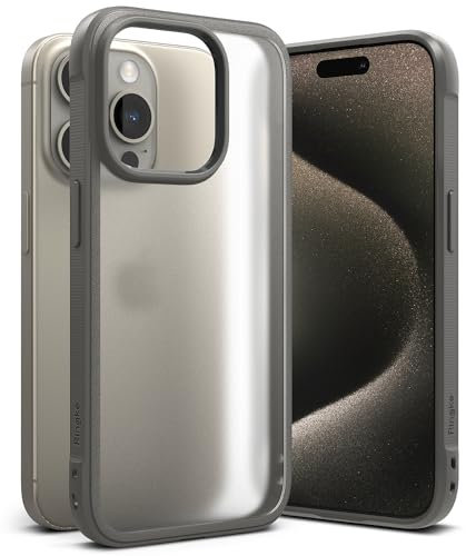 Ringke Fusion Bold [Shock Absorbent TPU Frame] Compatible with iPhone 15 Pro Case, Anti Fingerprint Translucent PC Back with Protective Bumper Cover - Matte Gray