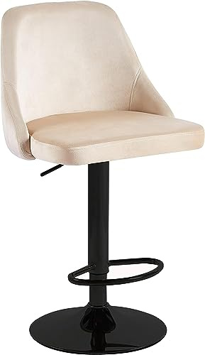 HYGRAD® Velvet Bar Stools Height Adjustable Swivel Soft Padded Velvet Kitchen Home Counter stools Kitchen Island Breakfast Stools (1, Cream/Black)