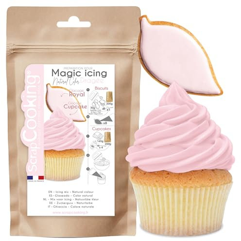 ScrapCooking - Magic Icing Rose Dragée 200 g - Mix Glaçage Biscuits & Cupcakes - Glaçage Royal en Poudre - Rapide & Facile - Nappage Pâtisserie Rose Pastel - Fabriqué en France - 7349