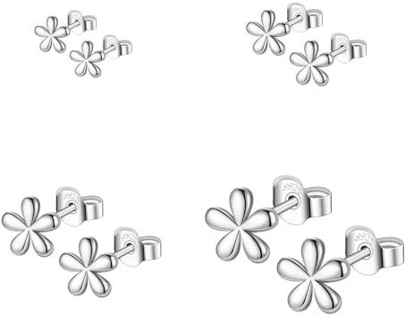 Hinvan 925 Sterling Silber Ohrringe Set - 4 Paar Kleine Blumen Ohrstecker für Damen, Mädchen und Frauen - Hypoallergen