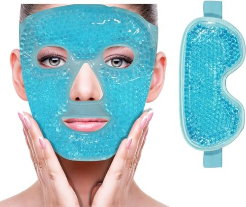 Chaud et froid pour le visage, réduit l'enflure, élimine les cernes et atténue les poches sous les yeux,soulage les maux de tête,illumine la peau(masque facial bleu+masque pour les yeux)