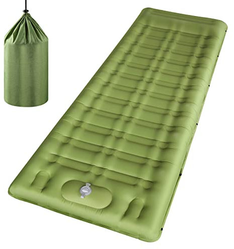 linenix Matelas Autogonflant,Matelas Camping,Matelas Gonflable 1 Place,12cm D'épaisseur,Matelas Trekking,Matelas Randonnée Ultra Léger,Portable avec Oreiller Int égré et Pompe à Pied,Camping (Vert)