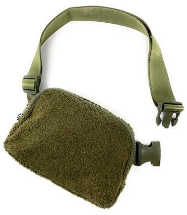 Cadoline Olivgrüner Plüsch-Teddyfleece-Sherpa-Gürtel, Gürteltasche, Handtasche, 14 x 20,5 x 5 cm