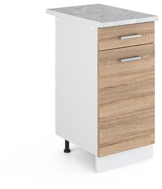 Vicco Meuble Bas Universel R-Line, Sonoma/Blanc, 40 cm avec tiroir, avec Plan de Travail