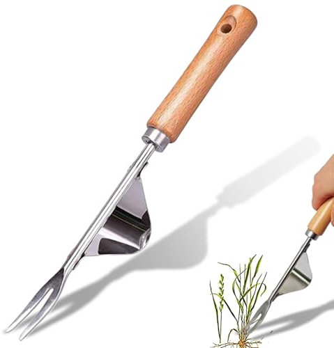 JunD Jardinière Manuelle, 32cm Outil Desherbeur Manuel en Acier Inoxydable, Couteau Désherbeur Manuel, Y-Shape Manuelle Désherbage Racine Fourche pour Pelouse et Jardin, à l'Épreuve des Courbures