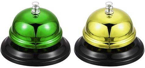 QUARKZMAN 2 Pcs Timbre de Llamada, 85mm/3.35 Timbre de Mesa Servicio Timbre para Restaurante Hotel Habitación Cocina Bar Fiesta Aula (Verde+Dorado)