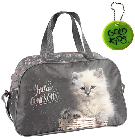Goldkids - Sporttasche Kinder für Mädchen & Jungen - Umhängetasche mit Katze Motiv - Schwimmtasche mit verstärktem Boden - Trainingstasche 40 cm x 25 cm x 15 cm