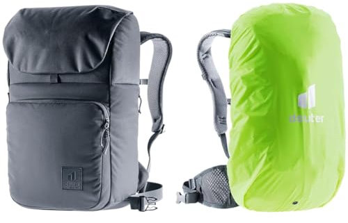deuter UP Sydney nachhaltiger Tagesrucksack (22 L), Schwarz & Raincover Mini Regenhülle (12-22 L)