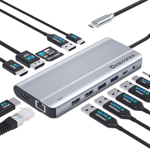 USB C Docking Station UBS C Hub for Laptop Dual Monitors 14 in 1 Multiport Dongle Dock with 2* HDMI +DP+USB C/A 100w PD+Ethernet+Data Transfer for MacBook/HP/Dell/Lenovo Thinkpad/iPad/Mac