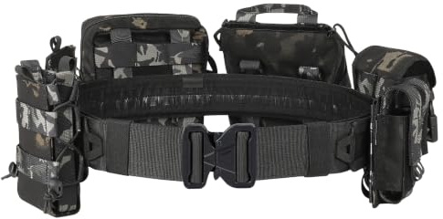 PIKEON Taktischer Gürtel für Kampfstrafverfolgung, Molle Airsoft Duty Gürtel, Schnellverschluss mit Taschen, 8-in-1 (BlackCP)