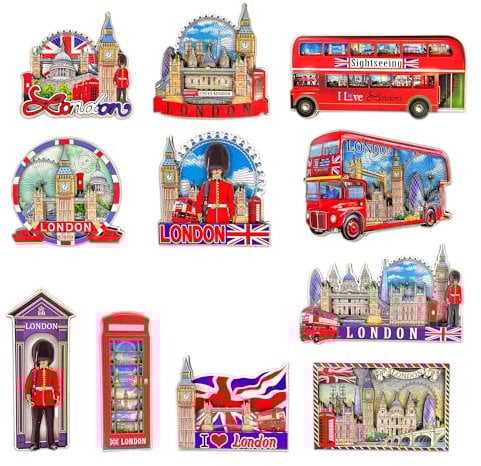 SAJAK 10x London Souvenir 3D Wooden Fridge Magnets Set British Landmark, UK Travel Gift Decor, Iconic London Theme, Big Ben, Home Kitchen Collectible Keepsakes, Great Britain Tourist Memorabilia
