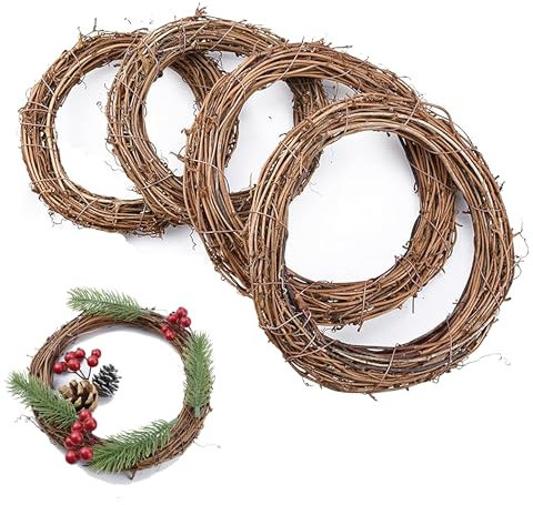 TogtherKings 4 Stück Weihnachten Bastelkranz, Kranz Rohling, Grapevine Kränze, Rebenkranz Türkranz, für Weihnachten Türkranz Holz Dekoration Ornament Tor Wand Party Hochzeit(20, 25, 30, 35 cm)