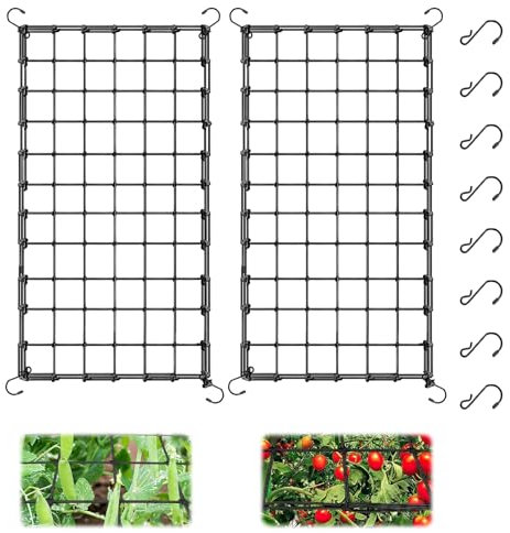 Scrog Netz 2 Stück 120x60 cm Pflanzennetz Elastische Ranknetz für kletterpflanzen Gartennetze mit 8 Haken Ranknetz für Pflanzen, Gemüse, Früchte, Blumen