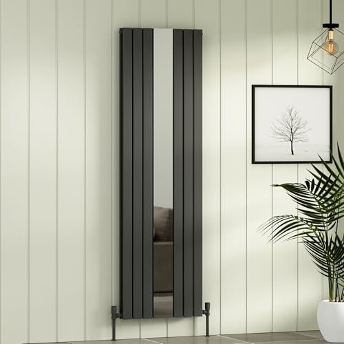 Royal Bathrooms Nexa Anthracite Vertical Wall Mount Double Flat Panel Mirror Designer Radiators - 1800 x 555mm