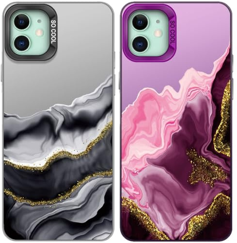 Tedyhulle Pack of 2 Phone Case For iPhone 11 6.1 Inch, Aesthetic Marble Purple Pattern, Hard PC Back Cover With TPU Soft Matte Silicone Bumper Shockproof Protective Case
