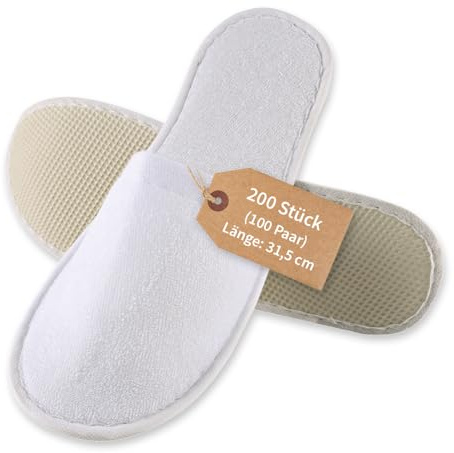 FRANZ MENSCH 200 Stück Hygonorm Slipper Classic, geschlossen | Polyester, weiß, Einheitsgröße, L: 28,5cm, B: 11cm, Karton, Hotelslipper, Einweg-Hausschuhen, Gästeschuhe
