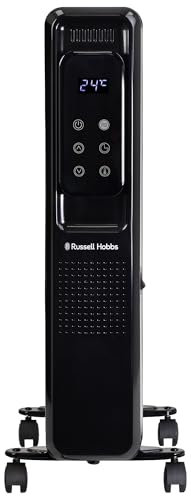 Russell Hobbs 2500W/2.5KW Oil Filled Radiator Digital 11 Fin Portable Electric Heater in Black, Remote Control 3 Heat Settings, 24hr Auto Timer, Overheat Protection, 2 Year Guarantee RHOFR2521B-D