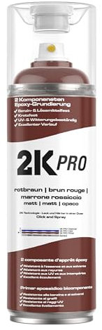 2K PRO 2K Spraydose 400ml - 2 Komponenten Sprühlack, Schnelltrocknender Spritzlack, UV-Beständig, Stoss- und Kratzfest | Epoxy Grundierung Rotbraun Matt