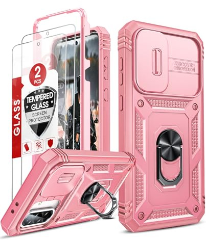 LeYi Coque pour Samsung A36/A 36 5G avec 2 Verre Trempé+Anneau-Support,Rose | Full Protection de la Caméra en PC Dur Antichut Renforcée Armor Heavy Duty Antichoc Bumper Housse Etui