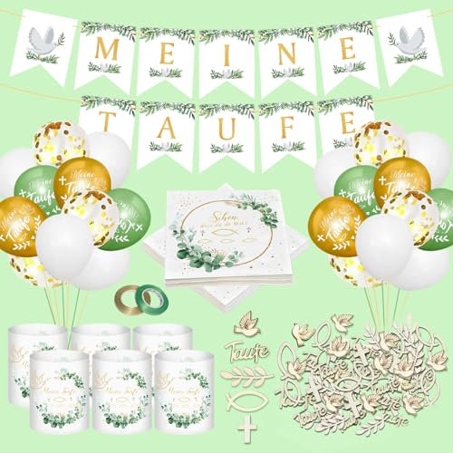 RCYHCY Taufe Deko Set, Taufe Deko für Jungen und Mädchen mit Girlande, Luftballons, Servietten, Windlichtern und mehr, Multicolor